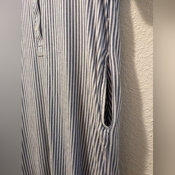 Gap Blue Striped Short Sleeve Belted Button-Up Midi Shirt Dress Preppy Nautical - Picture 8 of 11